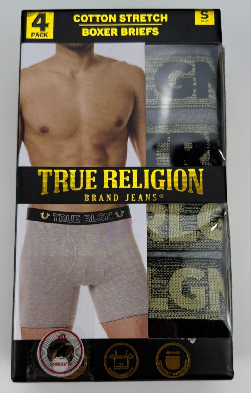 4 PACK TRUE RELIGION COTTON STRETCH BOXER BRIEFS SZ SMALL NWT